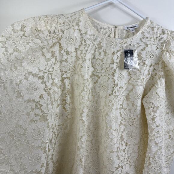 Castlecore Renaissance New Express Cream Floral Lace Long Puff Sleeve Top Large - Picture 8 of 16